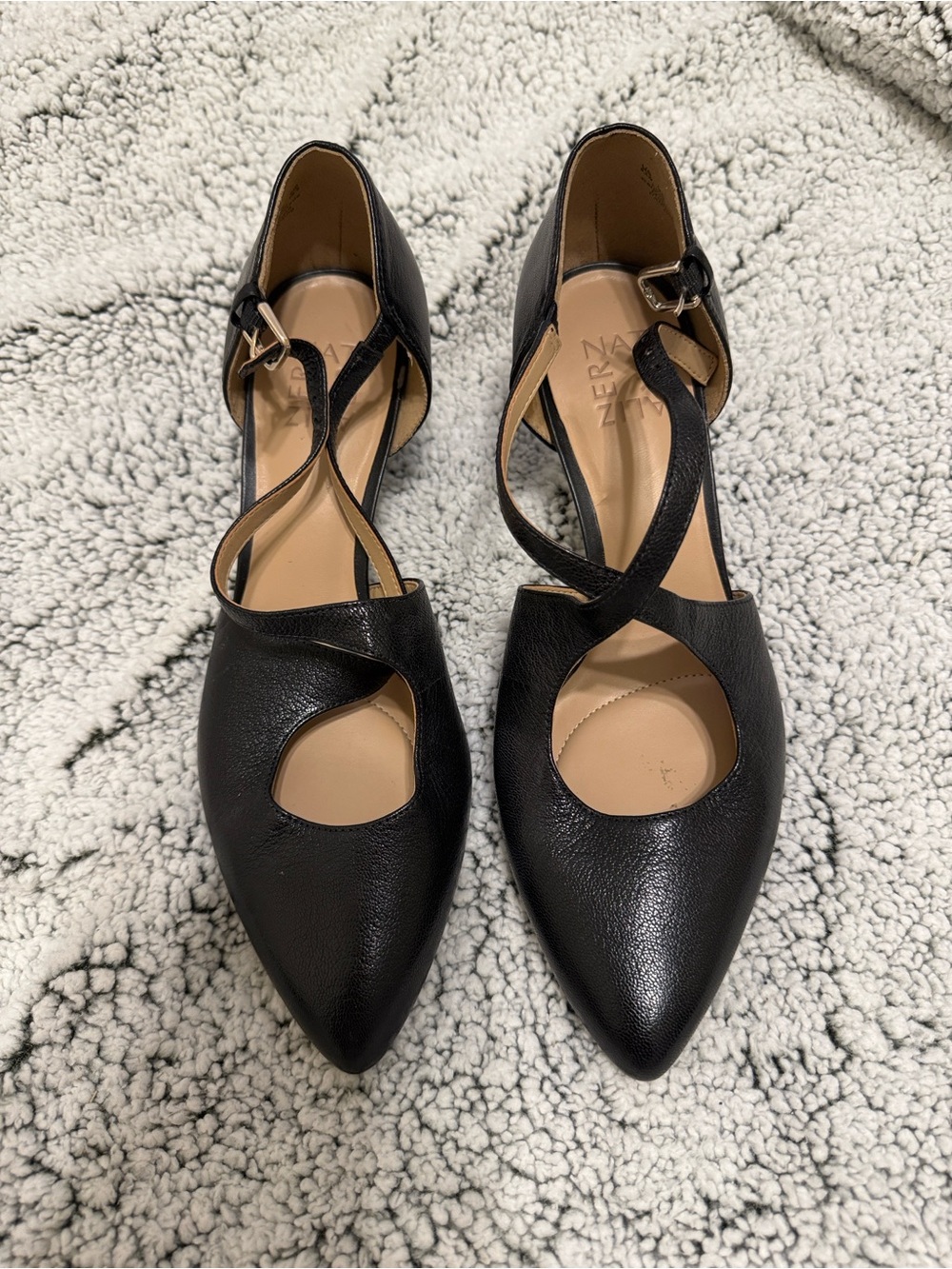Naturalizer Black Pointed Cross-Strap Heels